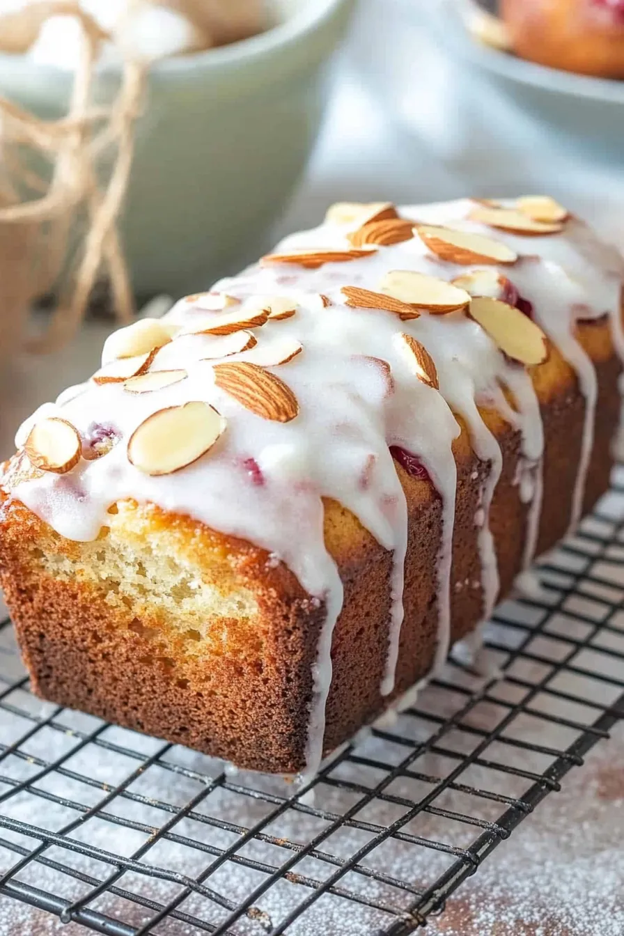 Glazed Cherry Almond Bread with Toasted Almonds
