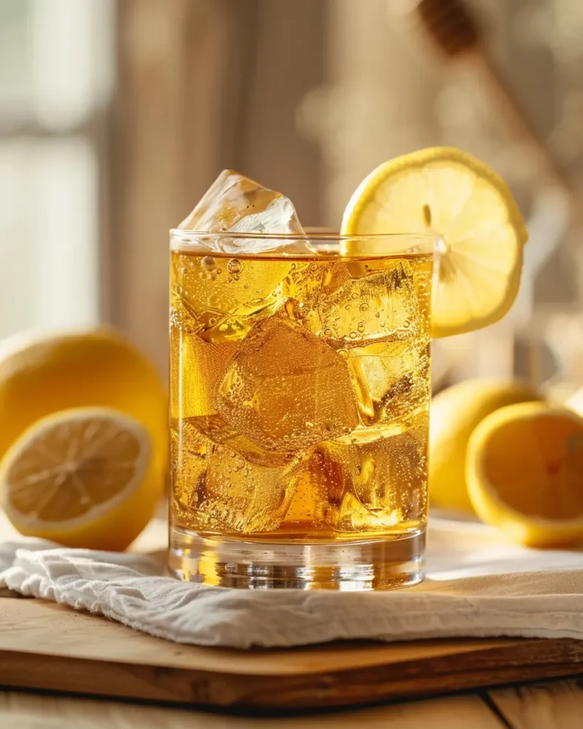 Lemon ACV and Honey Drink: Refreshing Detox Recipe for Energy 11 Close-up of lemon ACV and honey drink in a clear glass with lemon slices and sparkling bubbles