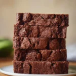 Chocolate Zucchini Bread Recipe – Moist, Rich, and Dairy-Free 5 Stack of moist chocolate zucchini bread slices with cracked tops and soft, dense texture