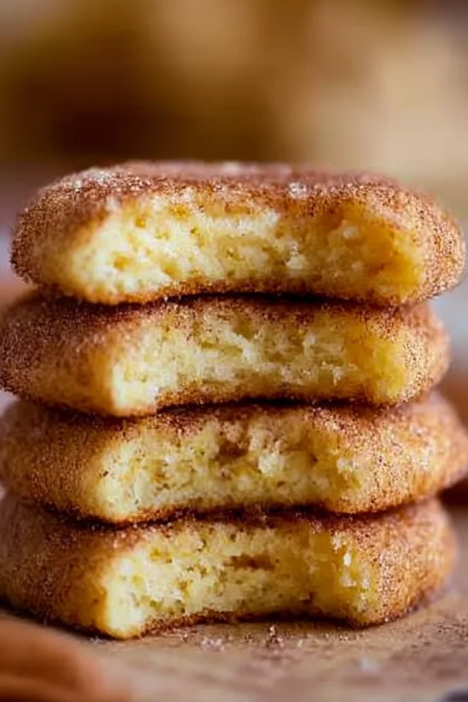 Snickerdoodle Cookies Recipe: Soft, Chewy, and Perfect Cinnamon Sugar Treats 6 Stack of soft and chewy snickerdoodle cookies with bites taken out, showing cinnamon sugar-coated crisp exterior and moist tender crumb inside.