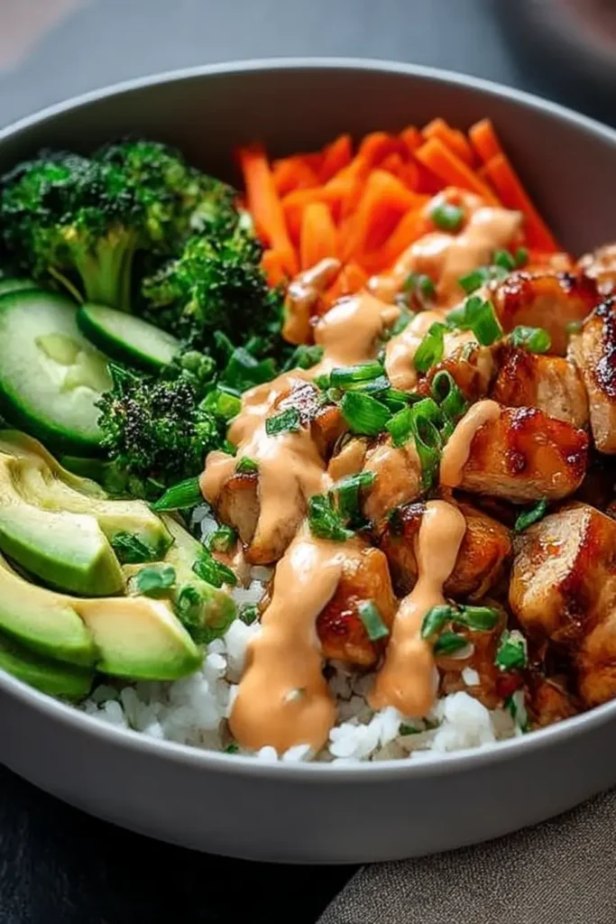 Bang Bang Chicken Bowl: Ultimate Comfort Food for Busy Nights 5 Bang Bang Chicken Bow l with Creamy Sauce and Fresh Veggies