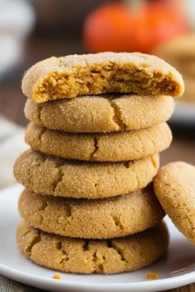 Pumpkin Sugar Cookies – Chewy, Spiced, and Easy to Bake 5 Chewy Pumpkin Sugar Cookies Stack with Soft Center