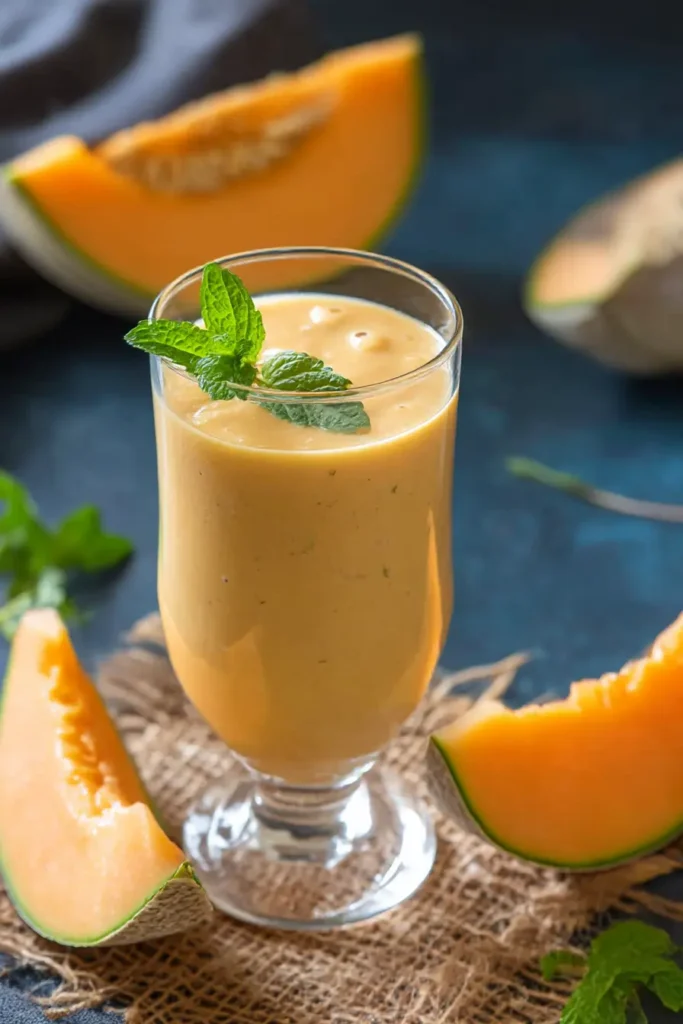 Cantaloupe Smoothie: Creamy, Naturally Sweet, and Refreshing 5 Chilled Cantaloupe Smoothie in Tall Glass with Mint Garnish