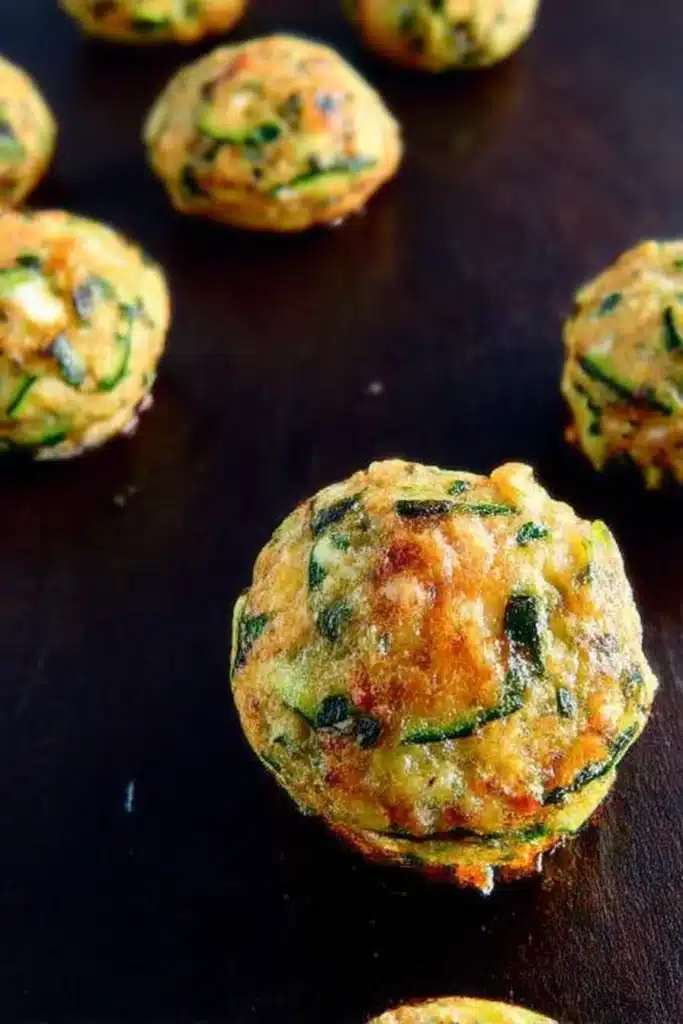 Zucchini Garlic Bites: Crispy, Cheesy & Perfect for Summer Snacks 6 Crispy baked zucchini garlic bite with golden brown crust and herb flecks on a rustic dark background
