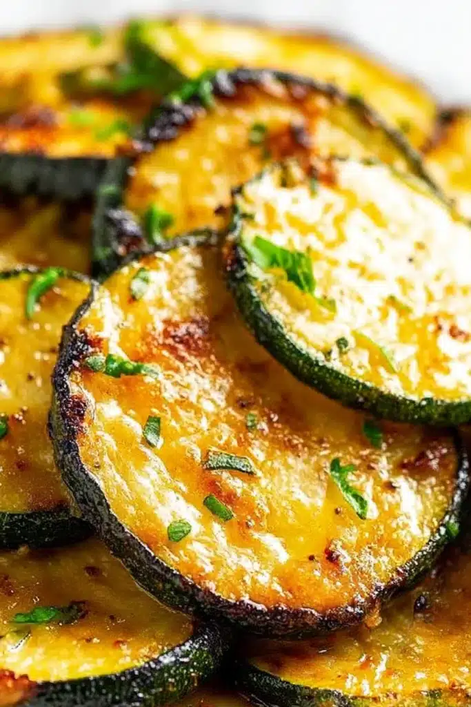 Sautéed Zucchini Recipe – Easy, Flavorful & Ready in 10 Minutes 11 Close-up of golden sautéed zucchini slices with crispy edges and fresh parsley