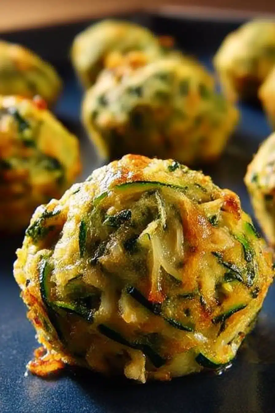 Crispy zucchini garlic bite with golden crust and fresh herbs on a baking tray