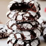 Chocolate Crinkle Cookies – Fudgy, Festive & Easy to Make 7 Stack of chocolate crinkle cookies with powdered sugar and fudgy brownie-like centers