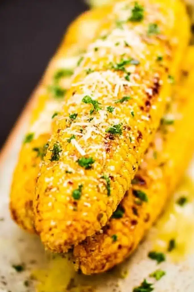 Golden Garlic Parmesan Grilled Corn with Herb Topping