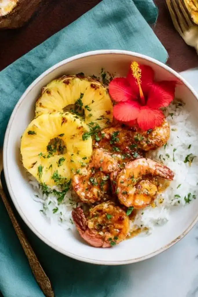 Honey Garlic Butter Shrimp with Jasmine Ric e and Pineapple