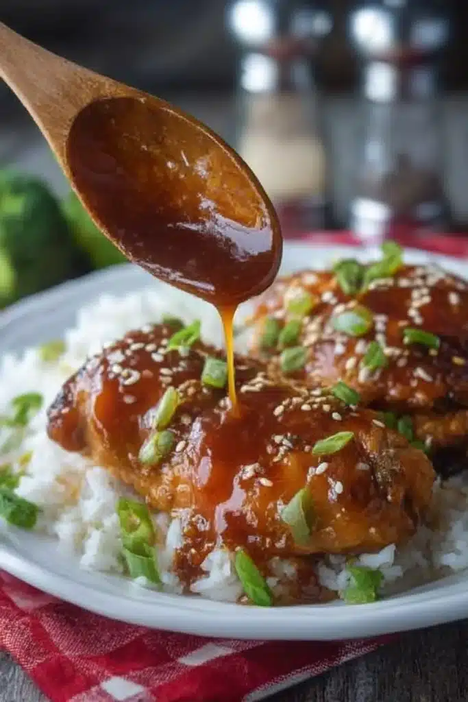 Honey Garlic Sauce Drizzled Over Chicken and Rice
