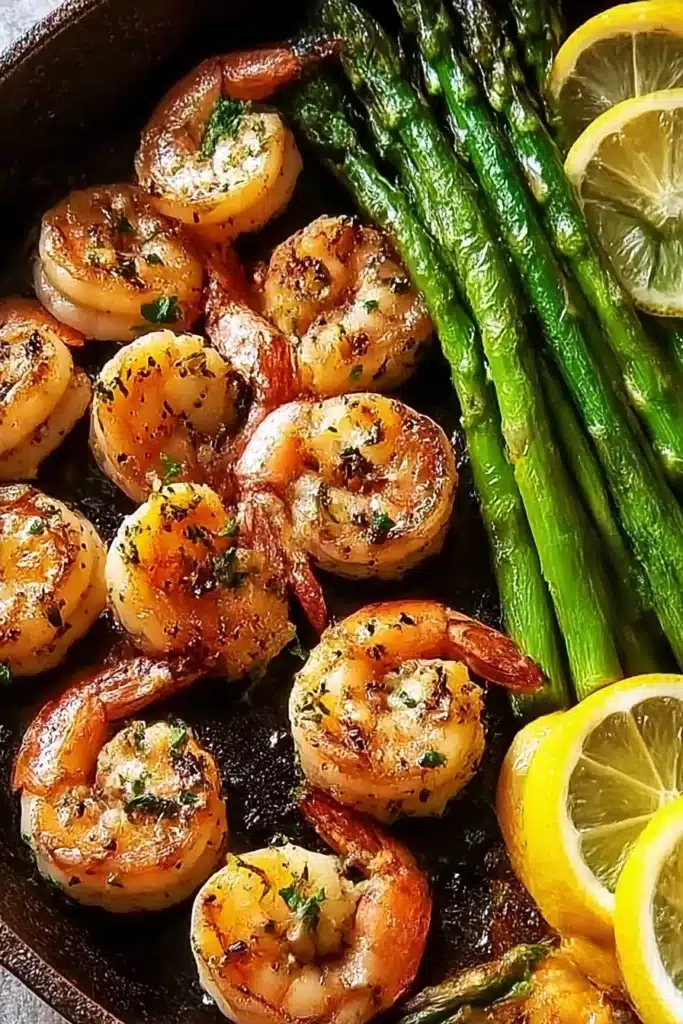 Lemon Garlic Shrimp and Asparagus: Easy One-Pan Dinner 5 Lemon Garlic Shrimp and Asparagus Skillet Cooked to Crispy Perfection