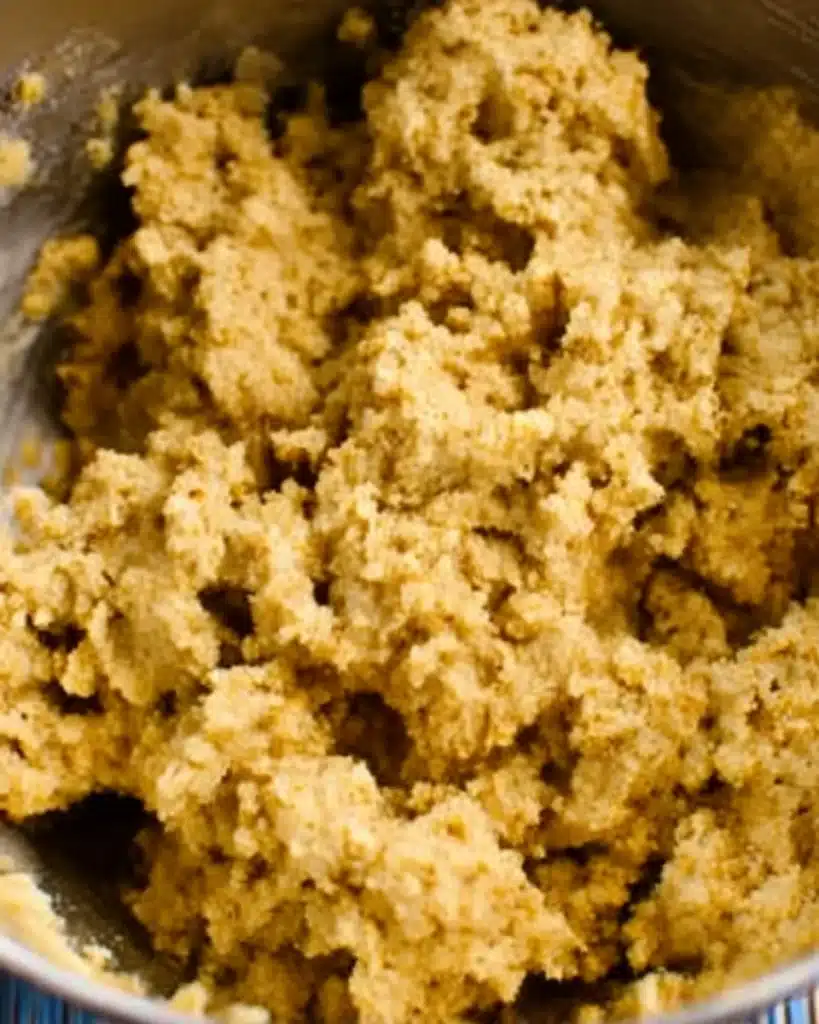 Close-up of soft pumpkin snickerdoodle cookie dough in a mixing bowl

