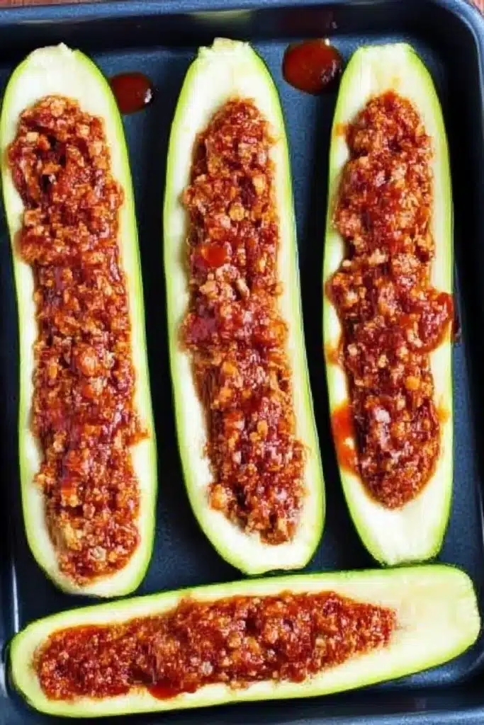 Easy Ground Beef Zucchini Boats – Simple & Satisfying Dinner 9 Stuffed Zucchini Boats Before Baking Step in Easy Ground Beef Recipe
