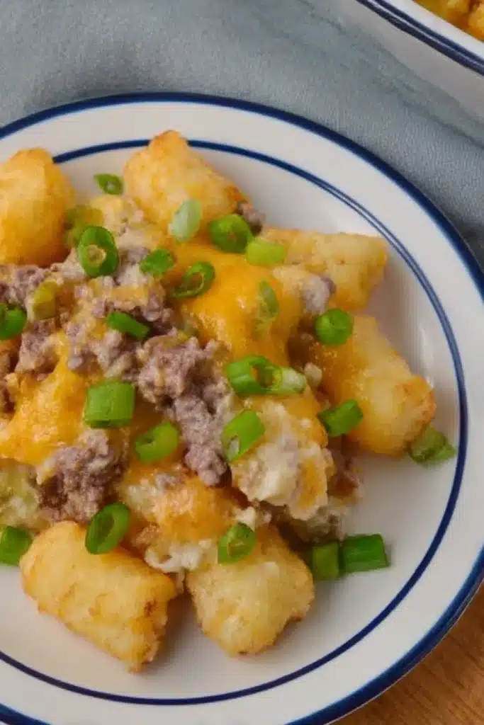 Slow Cooker Cowboy Casserole Recipe for Cozy Dinners 5 Top View Cowboy Casserole with Tater Tots and Beef