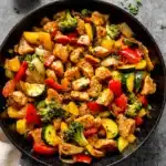 Chicken and Vegetables Skillet – Easy, Healthy One-Pan Dinner 18 Colorful chicken and vegetables skillet with crispy seared chicken and sautéed veggies in a nonstick pan