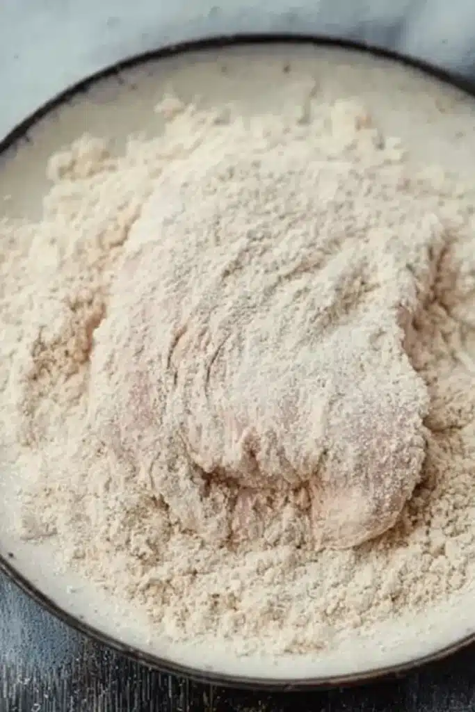 Country Fried Chicken That’s Crispy, Juicy, and Easy 11 Raw chicken breast coated in seasoned flour breading