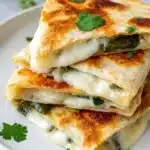 Chile Relleno Quesadilla: Quick, Delicious & Flavor-Packed 9 Chile Relleno Quesadilla with roasted poblanos and melted cheese stacked on a plate