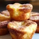 Golden brown cinnamon sugar French toast muffins with crisp edges and fluffy centers, served on a plate with a light sugar dusting.