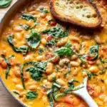Amazing Creamy Tomato White Bean Stew (Vegan, 25 Minutes) 5 Creamy tomato white bean stew with basil and crusty bread in a shallow pan
