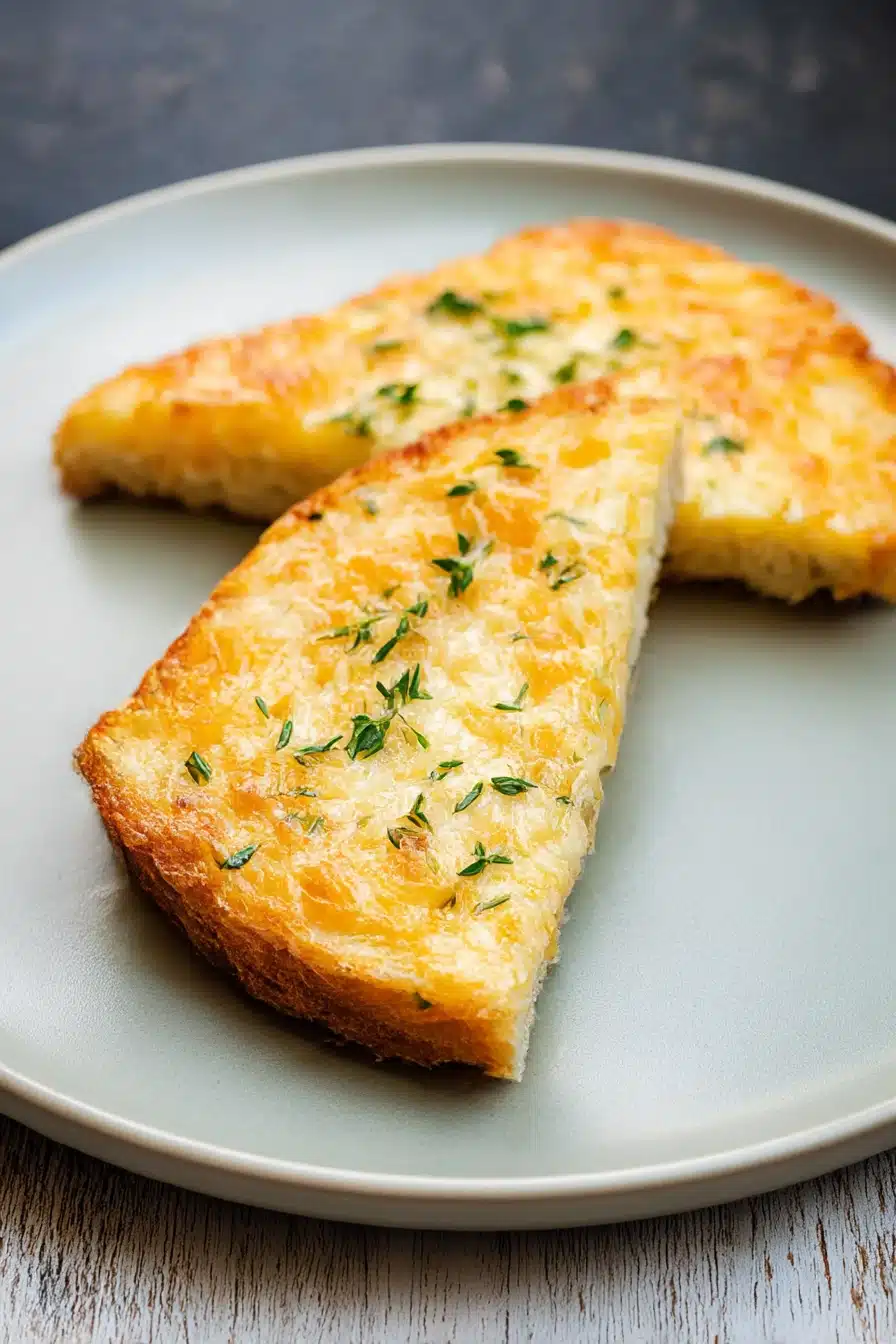 Golden crispy egg and cheese toasts with herbs on a ceramic plate