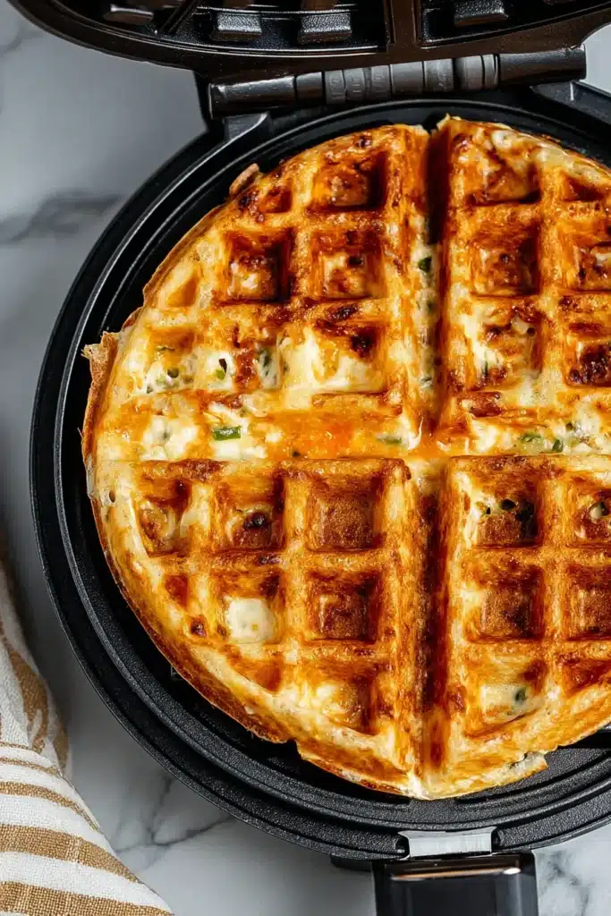 Low Carb Cheese and Egg Waffles – Quick & Crispy Favorite 8 Cooked low carb cheese and egg waffles in a waffle maker with crispy golden edges