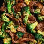 Chinese Beef and Broccoli – Amazing One-Pan Dinner Idea 11 Chinese beef and broccoli stir-fry with garlic soy sauce in a skillet