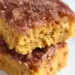 Pumpkin Snickerdoodle Snack Cake: Simple & Delicious 8 Close-up of pumpkin snickerdoodle snack cake slices with crunchy cinnamon sugar topping and moist pumpkin interior.