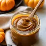 Quick and Easy Pumpkin Butter – A Fall Favorite in Minutes 7 Quick and Easy Pumpkin Butter in a glass jar with a wooden spoon on a rustic surface