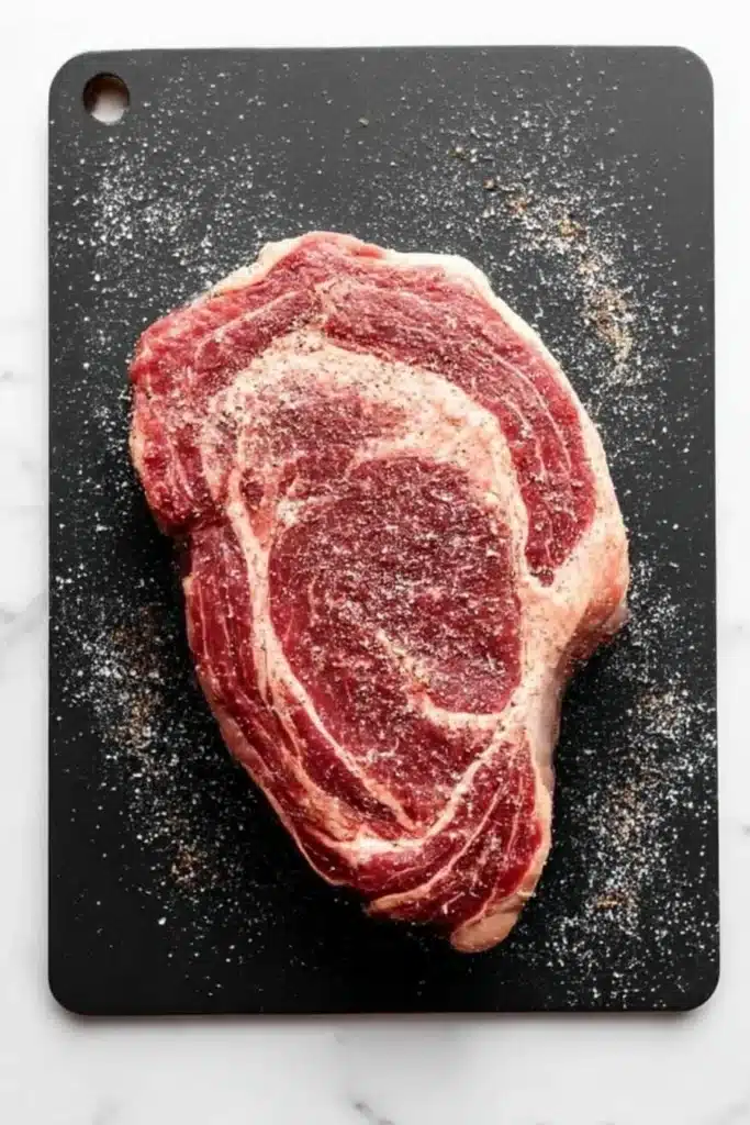 Seasoned chuck roast ready for Crockpot French Dip Sandwiches