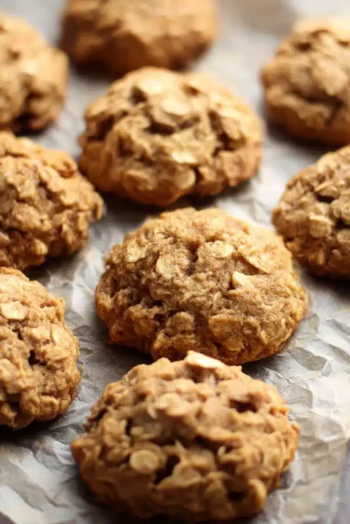 Soft Pumpkin Oatmeal Cookies on Parchment Paper