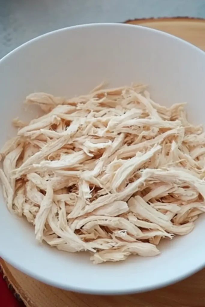 Chinese Chicken Breast Salad (Quick & Flavorful Recipe) 8 Bowl of freshly shredded chicken breast with soft tender texture for Chinese Chicken Breast Salad