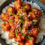 Crispy Sweet Chilli Chicken | Quick, Better Than Takeout 6 Crispy sweet chilli chicken served on white rice, topped with sesame seeds and spring onions