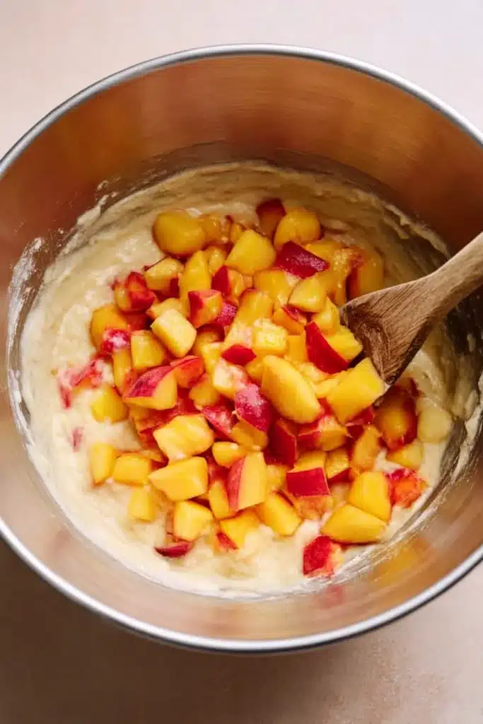 Peach Upside Down Mini Cakes – Fresh & Delicious 11 Diced peaches added to cake batter for Peach Upside Down Mini Cakes