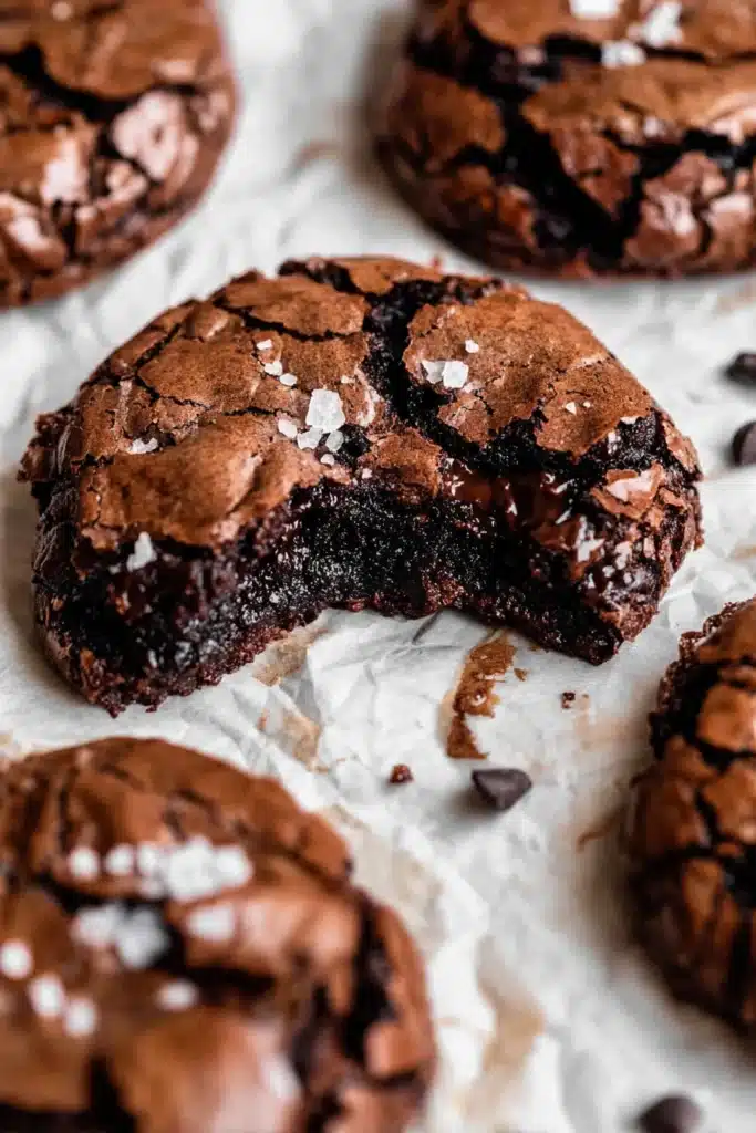 BEST Fudgy Chewy Brookies with bite showing gooey chocolate center and glossy top