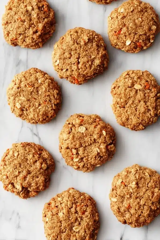 Carrot Cake Cookies: Soft, Sweet & Totally Delicious 15 Freshly baked vegan carrot cake cookies on marble surface