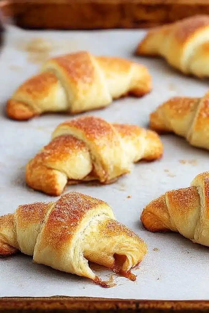 Golden brown apple pie bites freshly baked on parchment-lined tray