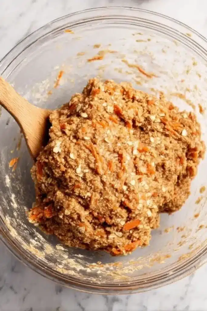 Carrot Cake Cookies: Soft, Sweet & Totally Delicious 13 Carrot cake cookie dough with oats and carrots in glass bowl
