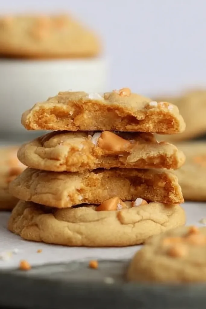 Salted Butterscotch Cookies – Easy, Soft, and Delicious 7 Soft salted butterscotch cookie stack with gooey center and flaky salt
