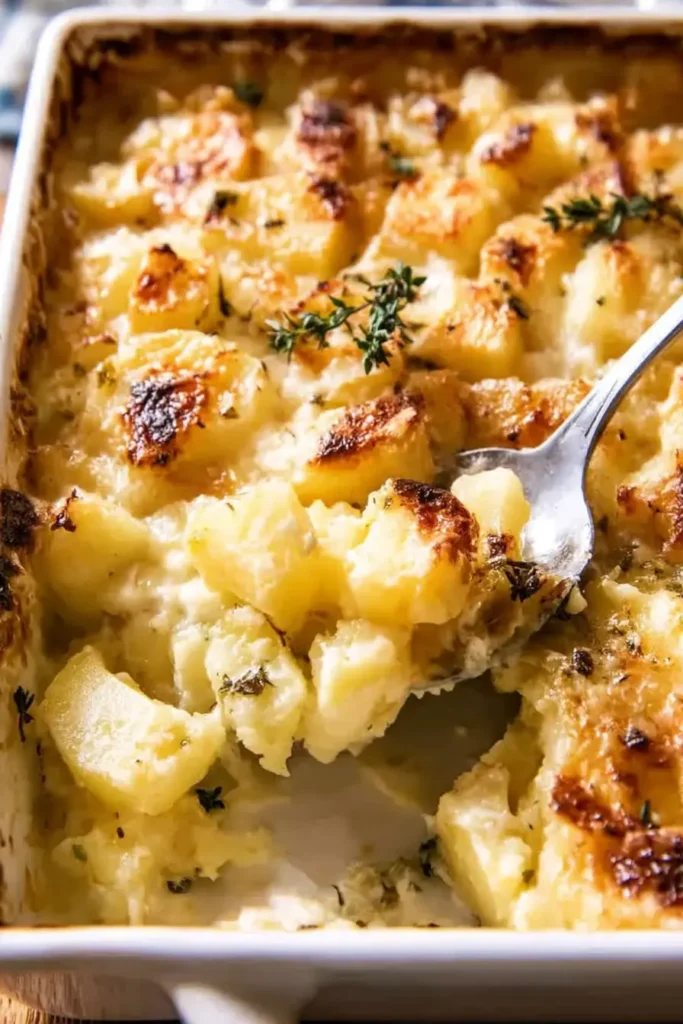 Easy Creamy Cheesy Potato Bake | Ultimate Comfort Food 15 Easy creamy cheesy potato bake close-up with golden cheese and creamy spoonful