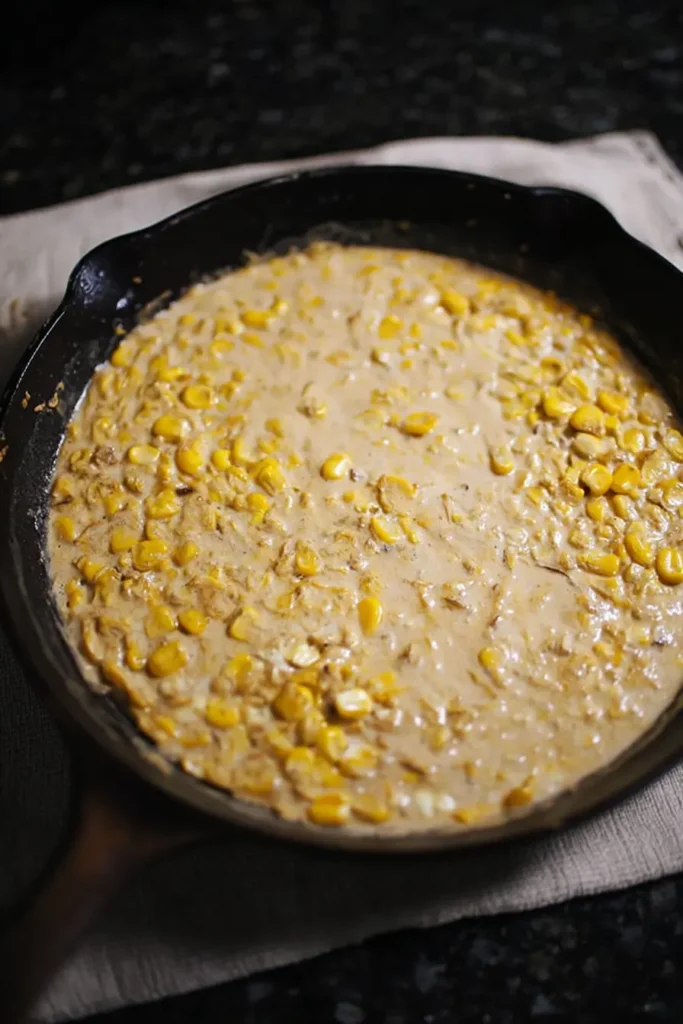 Shrimp and Creamed Corn: Easy, Amazing Dinner 17 Creamy corn and feta sauce simmering in skillet for shrimp and creamed corn
