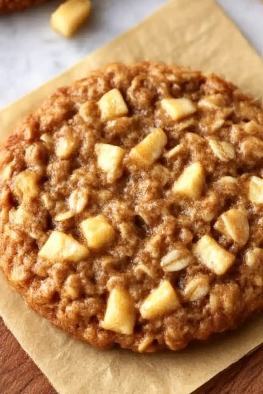 Easy apple pie oatmeal cookies on parchment paper