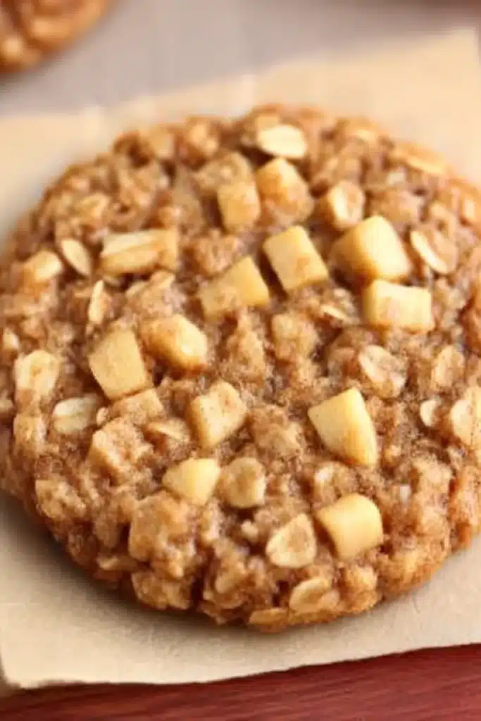  Easy apple pie oatmeal cookie with diced apples and oats on parchment