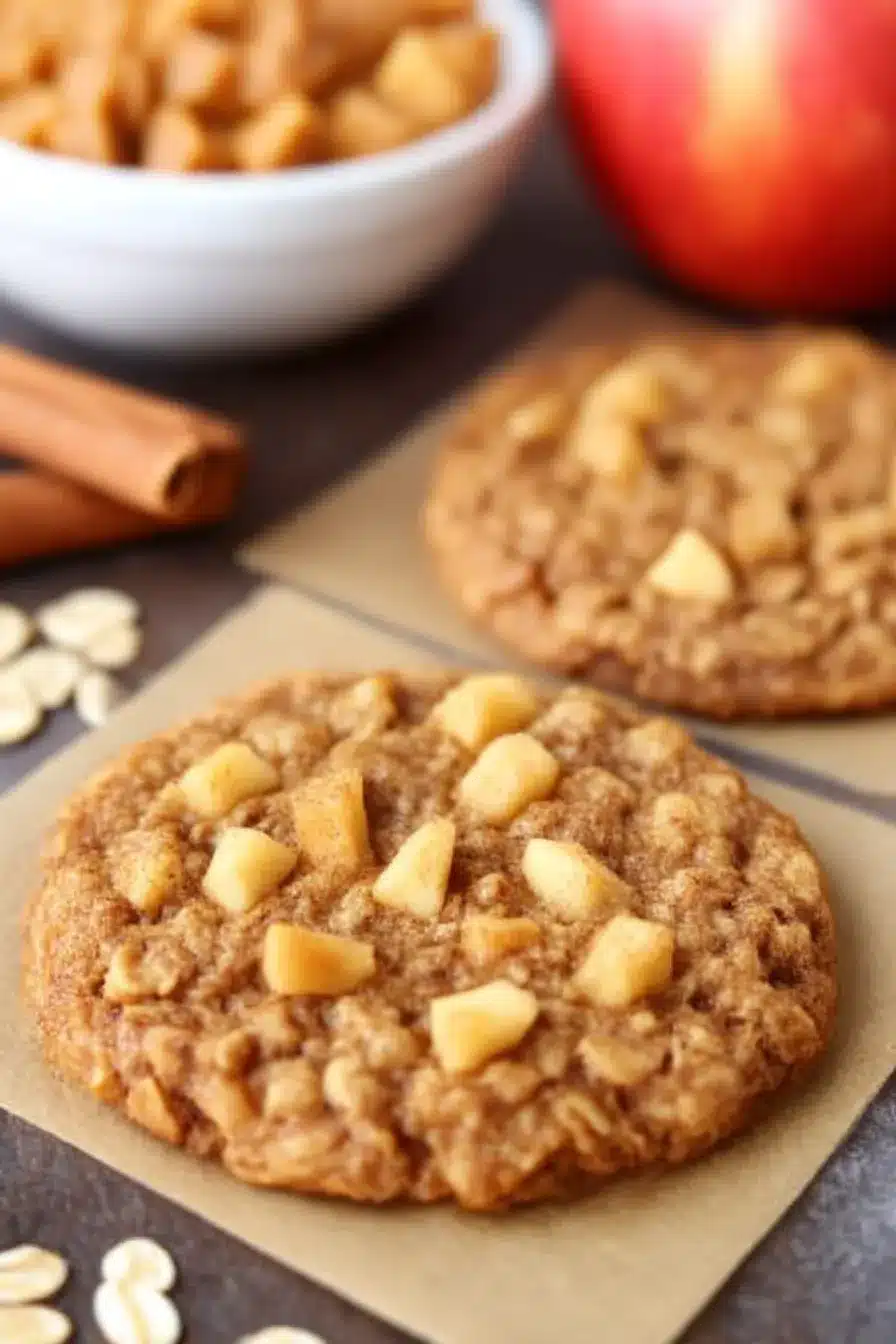 Easy apple pie oatmeal cookies on parchment paper