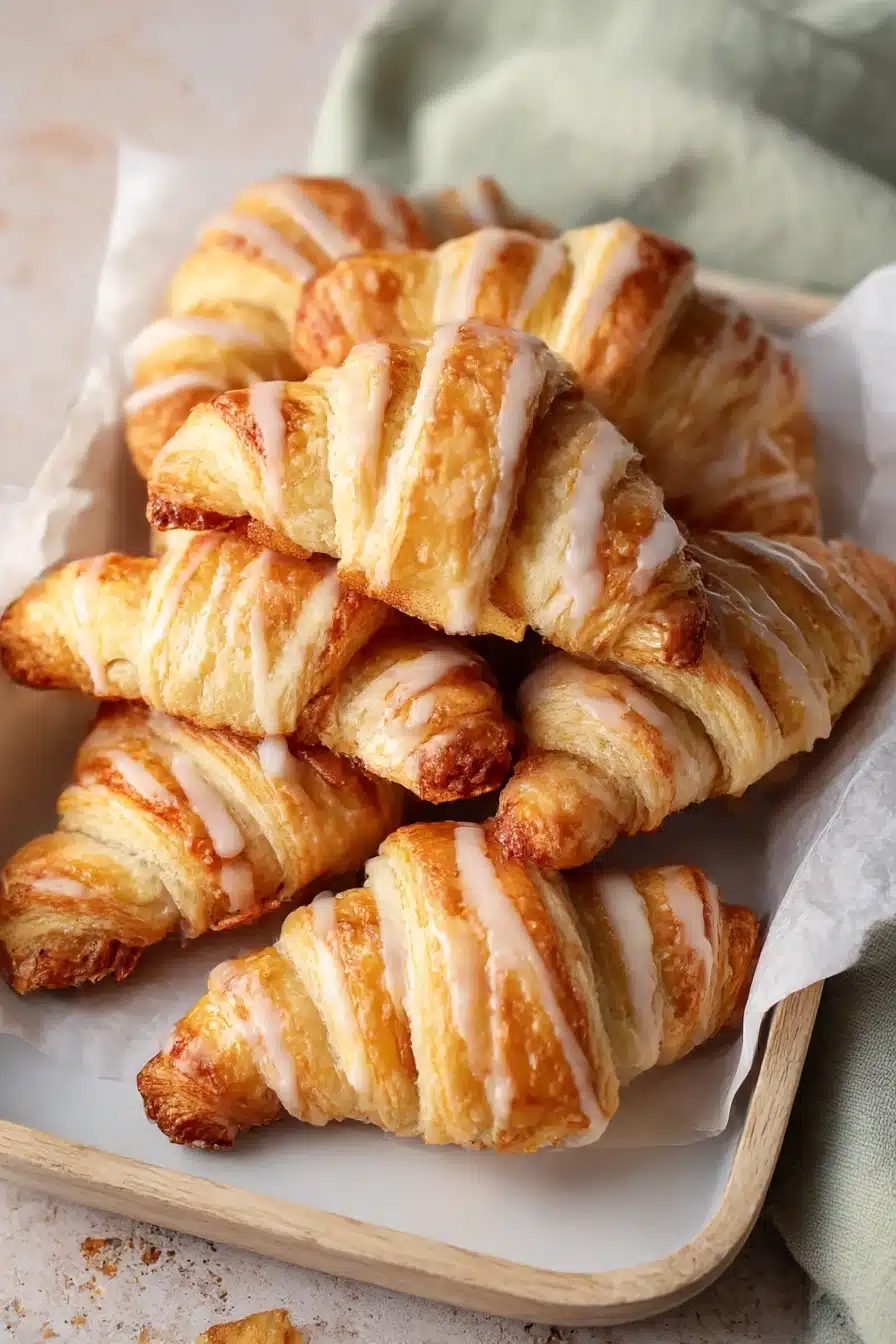 Easy Crescent Roll Apple Turnovers fresh from the oven with glaze