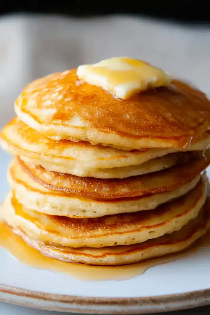 Easy oatmeal apple pancakes stack with butter and syrup