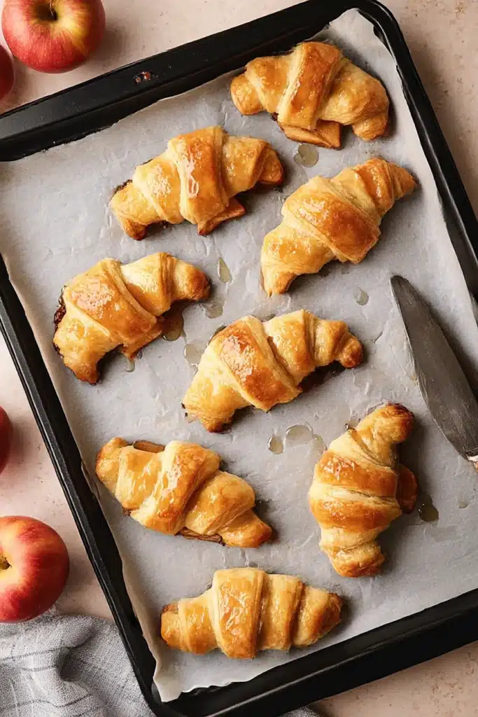 Easy Crescent Roll Apple Turnovers fresh out of the oven on baking tray