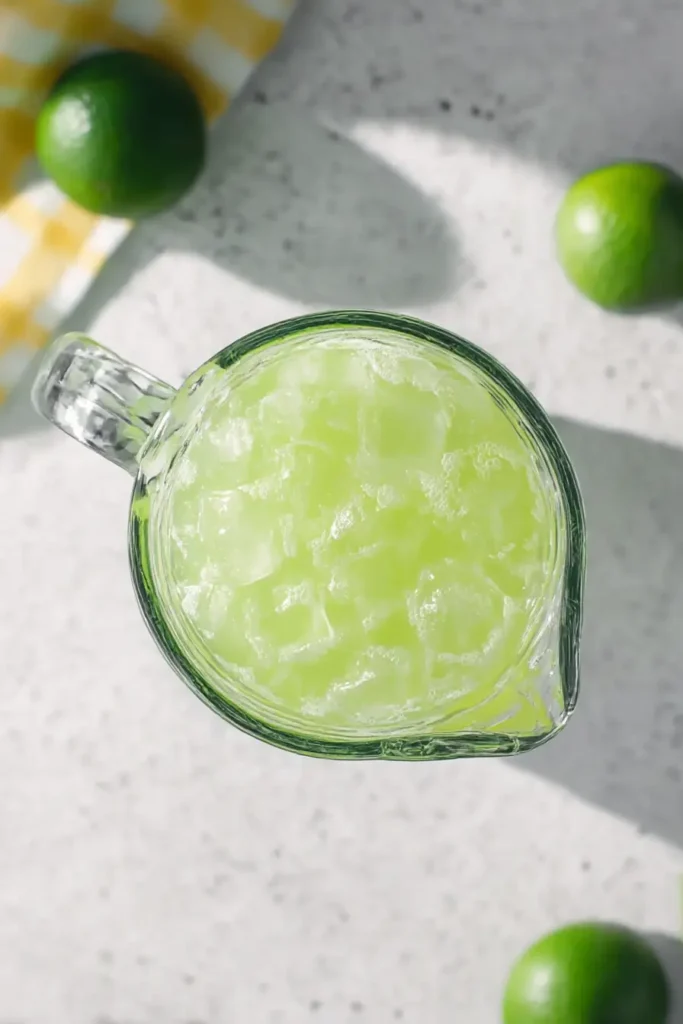 Simple Green Apple Soda with Homemade Juice in a glass pitcher over ice