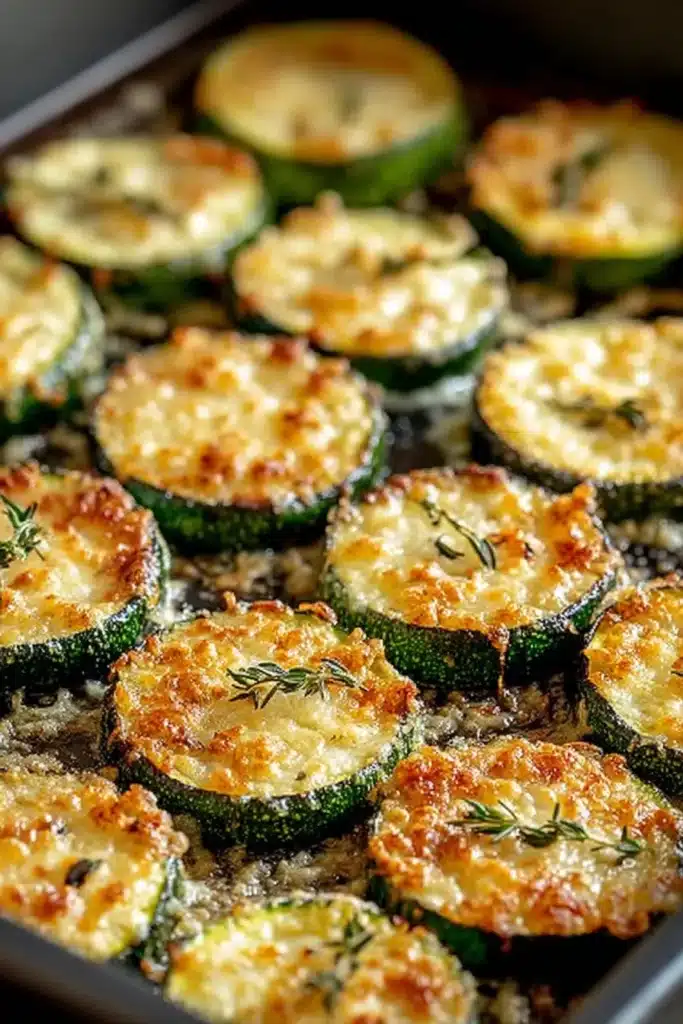 Crispy Baked Parmesan Zucchini | Quick & Delicious 10 Crispy baked parmesan zucchini rounds fresh out of the oven