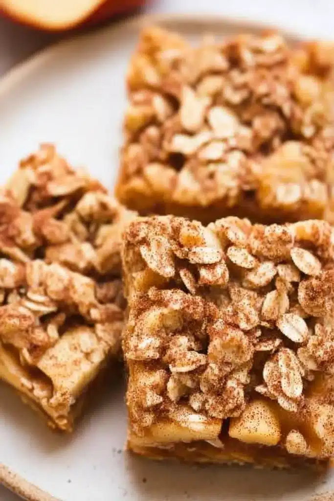 Close-up of healthy small batch apple crumble bars with golden oat topping