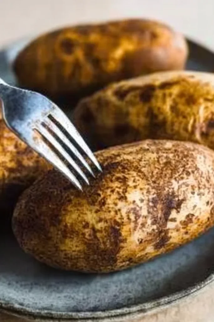 Air Fryer Baked Potatoes – Quick & Crispy Favorite 14 Fork pricking raw russet potato before air frying